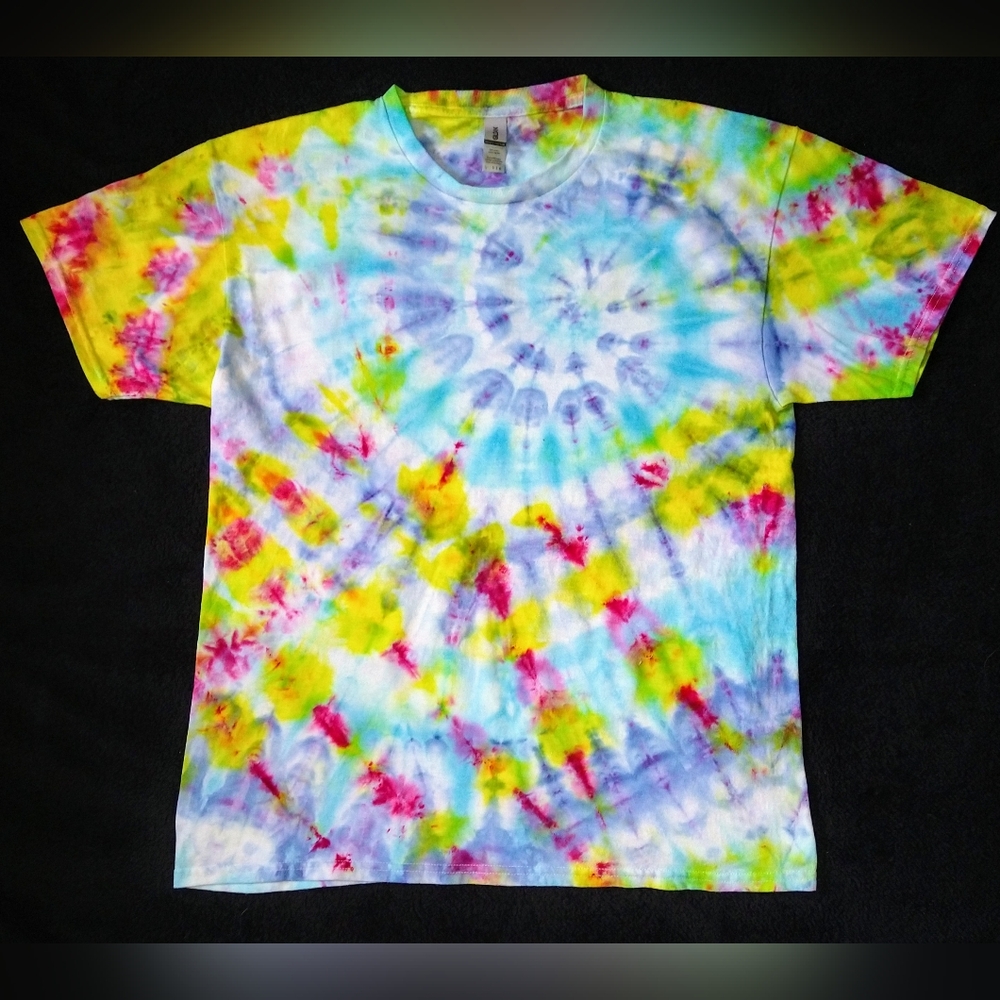 Double Dye Rainbow Ice Dye Tie Dye T Shirt ~ Sz L